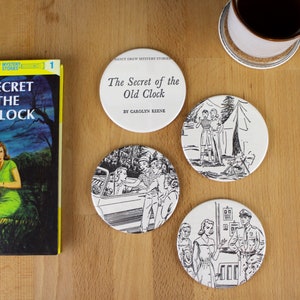 Nancy Drew The Secret of the Old Clock Coaster Set made from recycled book pages image 1