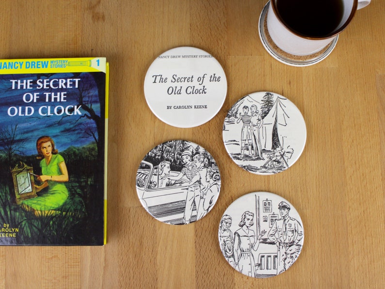 Nancy Drew The Secret of the Old Clock Coaster Set made from recycled book pages image 1