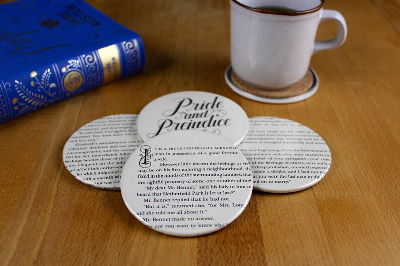 Pride and Prejudice Coaster Set made from recycled book pages image 2