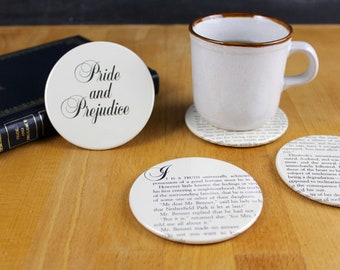 Pride and Prejudice Coaster Set - made from recycled book pages