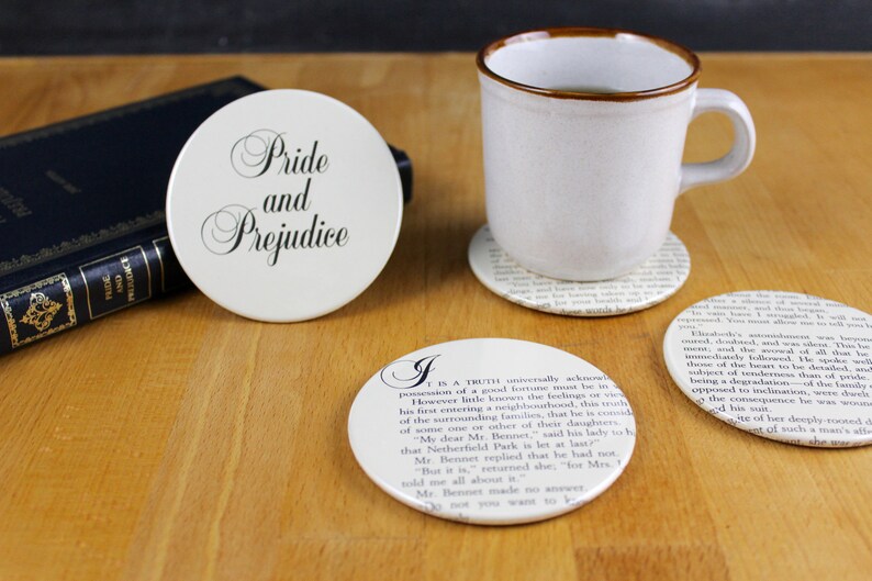 Pride and Prejudice Coaster Set made from recycled book pages image 1