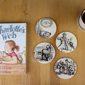 Charlotte's Web Coaster Set - made from recycled book pages - Terrific