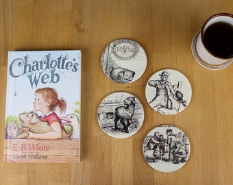 Charlotte's Web Coaster Set - made from recycled book pages - Terrific