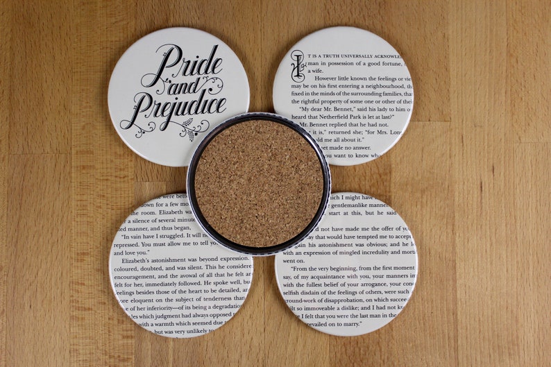 Pride and Prejudice Coaster Set made from recycled book pages image 5