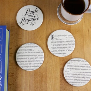 Pride and Prejudice Coaster Set made from recycled book pages image 1