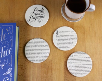 Pride and Prejudice Coaster Set - made from recycled book pages