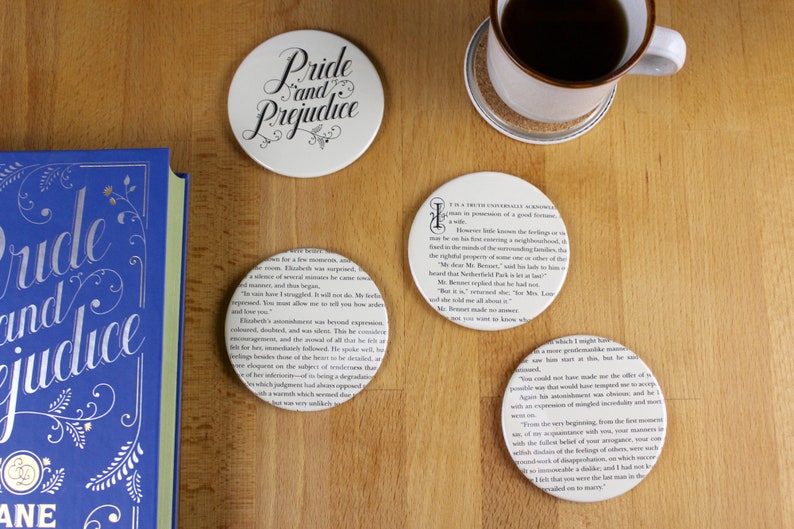 Pride and Prejudice Coaster Set made from recycled book pages image 1