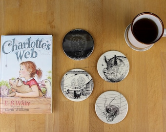 Charlotte's Web Coaster Set - made from recycled book pages - Some Pig