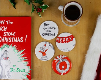 How The Grinch Stole Christmas coaster set - made from recycled book pages