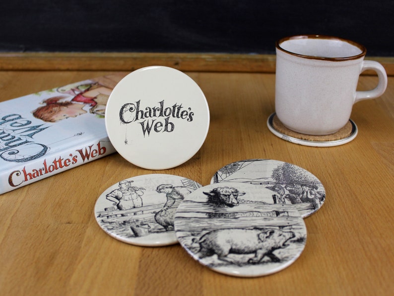 Charlotte's Web Coaster Set made from recycled book pages Title page image 4