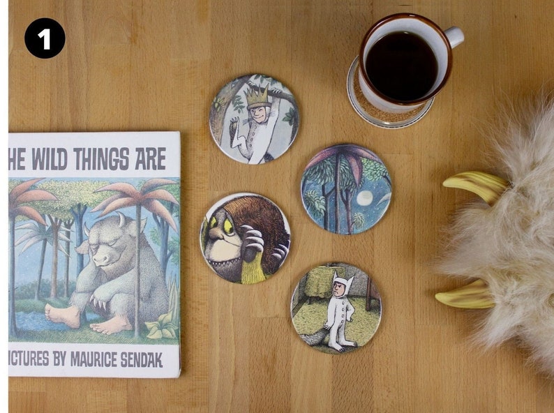 Where the Wild Things Are coaster set made from recycled book pages Bild 1