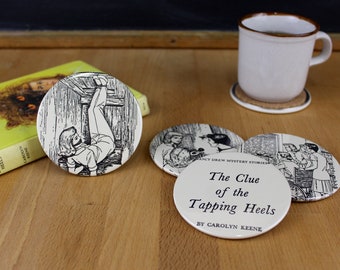 Nancy Drew The Clue of the Tapping Heels Coaster Set - made from recycled book pages