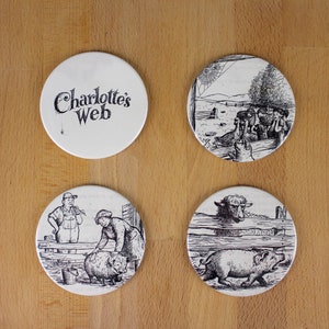 Charlotte&#39;s Web Coaster Set - made from recycled book pages - Title page