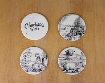 Charlotte's Web Coaster Set - made from recycled book pages - Title page