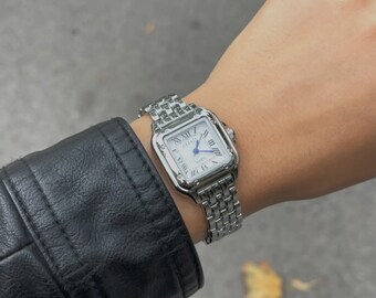 Women's Vintage Silver Square Watch - Classic Watch, Elegant Watch, Statement Watch, Unique Jewellery