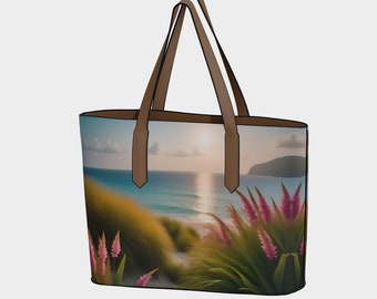 Beach Oasis Leather Tote Bag