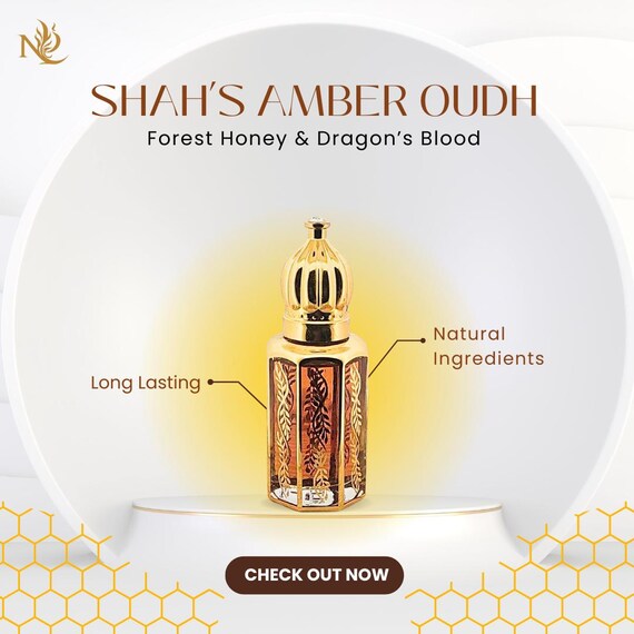 Shah’s Amber Oudh – Indian Agarwood, Forest Honey & Dragon’s Blood | 12ml Royal Oud | Pure Oil | NO Chemical | Aged Oils| Alcohol-Free Halal