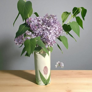 Ceramic Vase with Lilac Flower Design – Tall Pottery Vase for Fresh or Dried Flowers – Nature Inspired Rustic Floral Home Decor