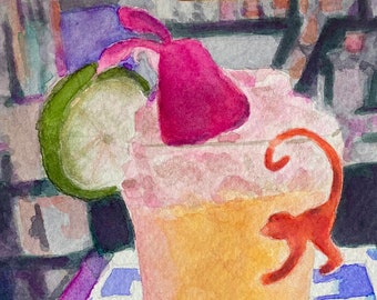 Tiki Cocktail Watercolor Painting- Monkey Business by Jennifer Greenfield