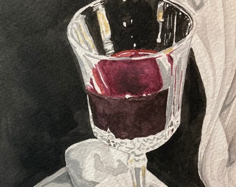 Red Wine Theme Watercolor- Black and White Ball by Jennifer Greenfield