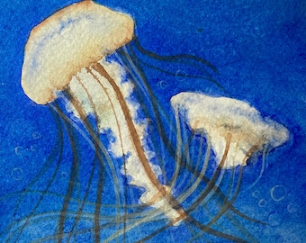 Jellyfish Traffic Jam Watercolor Painting by Jennifer Greenfield