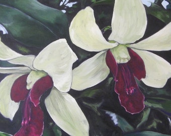 Sisters- Large Original Orchid Oil Painting on Canvas by Jennifer Greenfield