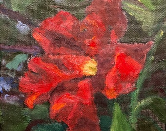 Miniature Red Floral oil on canvas by Jennifer Greenfield