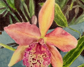 Bright Colorful Tropical Orchid Watercolor Painting by Jennifer Greenfield