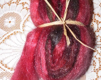 Hand Dyed Glitter Nylon Roving / Chocolate Covered Cherries