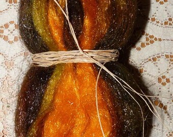 Hand Dyed Glitter Nylon Roving / Seaweed