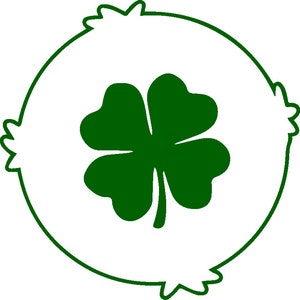May include: A green four-leaf clover inside a green circle with a white outline.