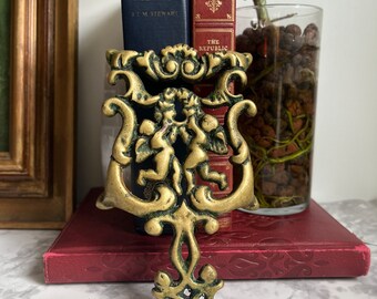 Antique Brass Cherub Trivet by Wilton: Ornate Vintage Hot Plate