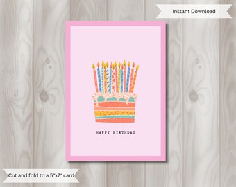 Happy Birthday Card, Printable Birthday Card, Birthday Cake Card, Fun Happy Birthday Card, Illustrated Birthday Card, Cute Birthday Gift