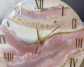 Handmade epoxy resin wall clock 16inch /Unique epoxy art