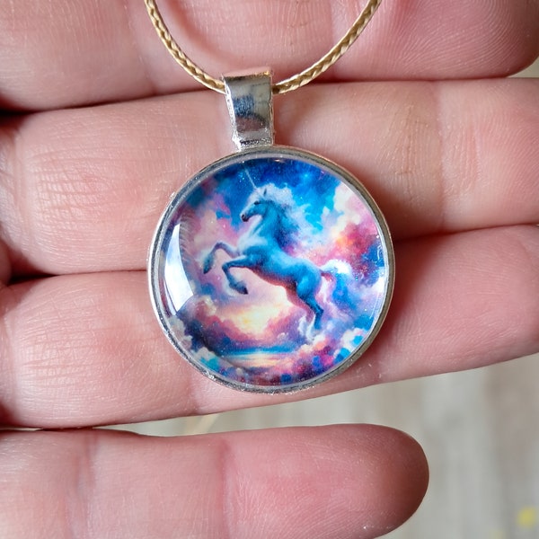 Unicorn soaring through a magnificent sky Charm Necklace Unicorn Pendant