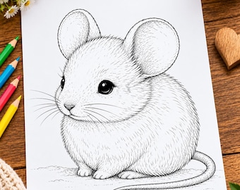 Niedliche Maus-Malvorlage zum Ausdrucken | Niedliches Tiermotiv als digitaler Download