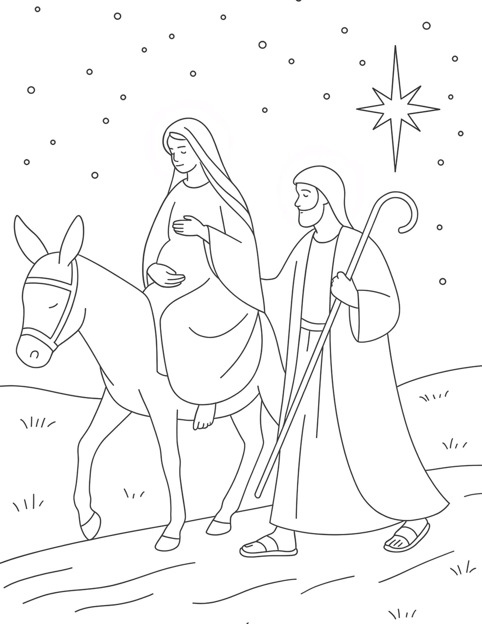 Mary and Joseph Journey to Bethlehem Coloring Page – 300 DPI JPEG ...