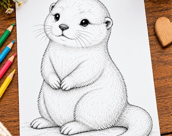 Niedliche Otter-Malvorlage zum Ausdrucken | Waldtier-Digitaldownload