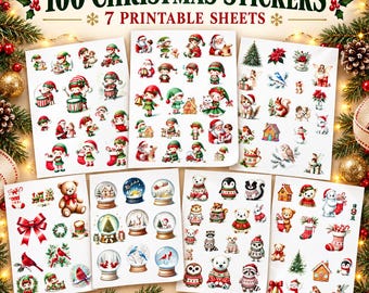 100 Weihnachtssticker, druckbares Weihnachtssticker-Bundle, Weihnachtsdeko, Scrapbooking und Journaling – Download