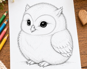 Niedliche Baby-Eule – Ausmalbild zum Ausdrucken, Waldvogel-Malvorlage, sofortiger digitaler Download für Kinder und Erwachsene