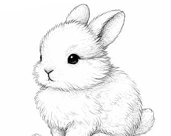 Cute Bunny Coloring Page Printable – Fluffy Baby Rabbit Line Art, Simple Animal Coloring Sheet, Cozy Winter Bunny, 8.5x11