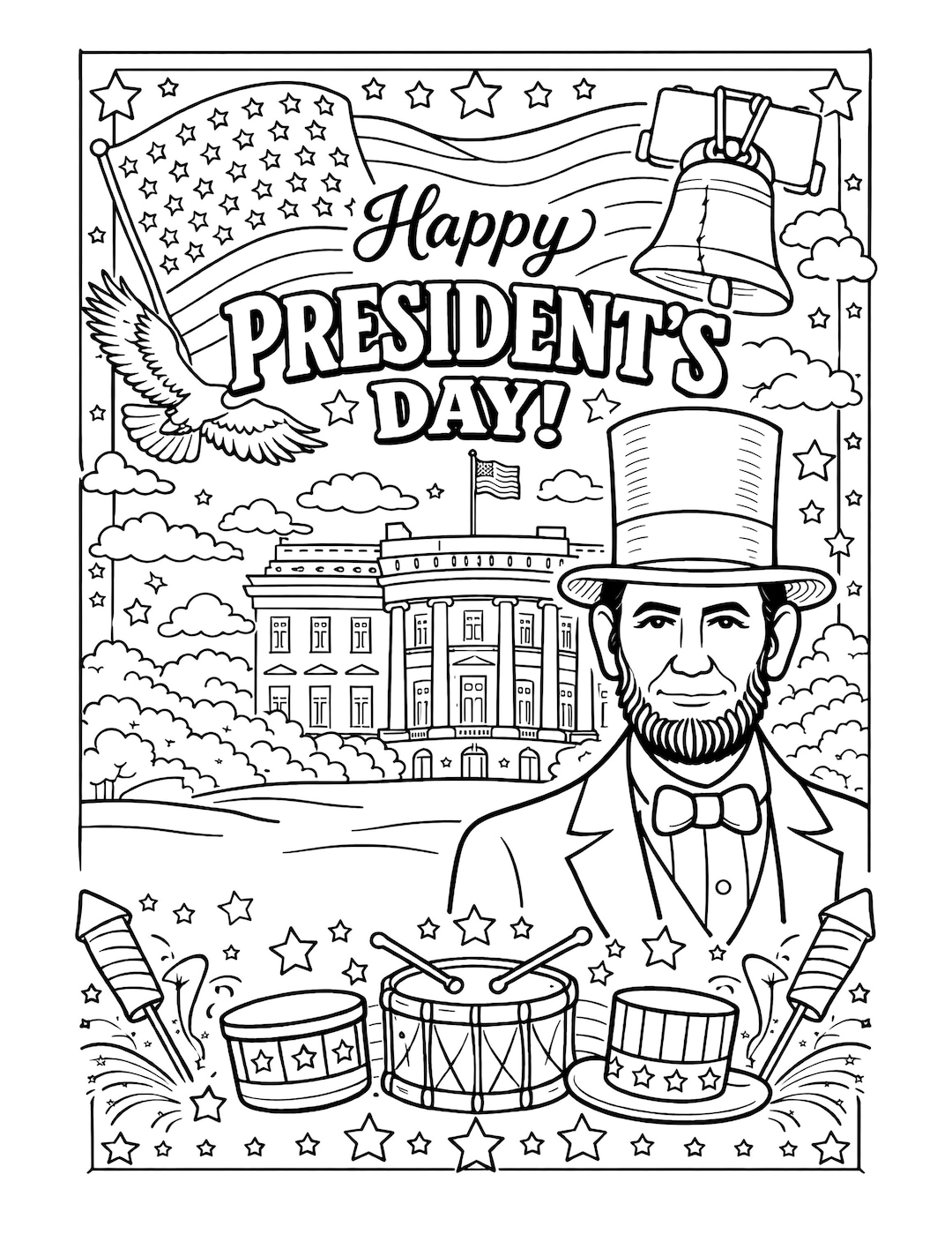 Abraham Lincoln Presidents Day Coloring Page for Kids, Patriotic US ...