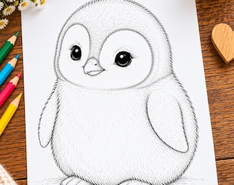 Niedliches Pinguinbaby-Malbild zum Ausdrucken | Wintertiere – Digitaler Download