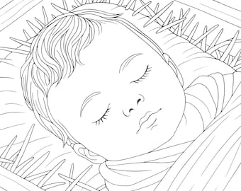 Baby Jesus Coloring Page • Nativity Coloring Sheet • Christian Christmas Printable • Holiday Activity • 300 DPI Digital Download JPEG