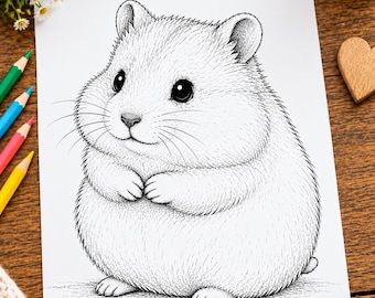 Cute Hamster Coloring Page Printable, Round Fluffy Small Pet Coloring Sheet, Instant Digital Download