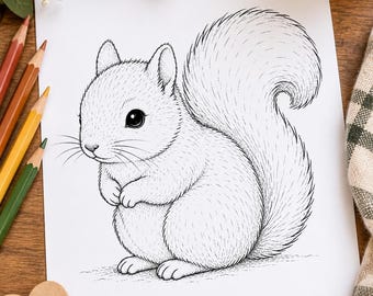 Niedliches Eichhörnchen-Malbild zum Ausdrucken | Waldtier-Digitaldownload