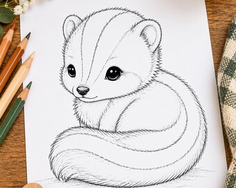 Niedliches Stinktierbaby-Malbild zum Ausdrucken | Waldtier-Digitaldownload