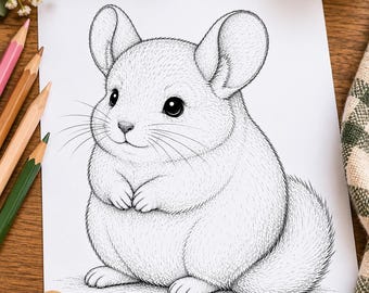 Cute Chinchilla Coloring Page Printable, Fluffy Pet and Animal Coloring Sheet, Instant Digital Download