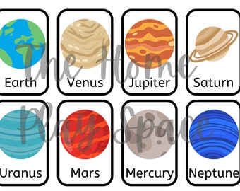 Planets flash cards, educational, planet, space