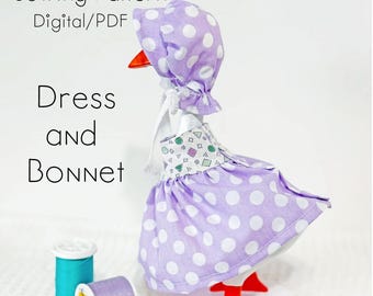 7" Desk Porch Goose Dress and Bonnet, Sewing Digital Pattern, Office desk duck. PDF